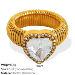 1 Piece Romantic Series Retro Heart Colorful Stainless Steel  Gold Color Zircon Women's Gemstone Rings h5 